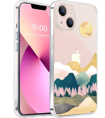 Vista 20 de Unov Funda para iPhone 14 iPhone 13, transparente con diseño, ajuste delgado, buen agarre, funda para teléfono en relieve, cubierta protectora a