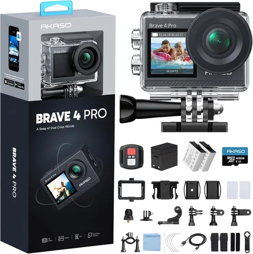 Vista 10 de AKASO Brave 4 Pro Action Camera 4K con tarjeta MicroSD U3 de 64 GB