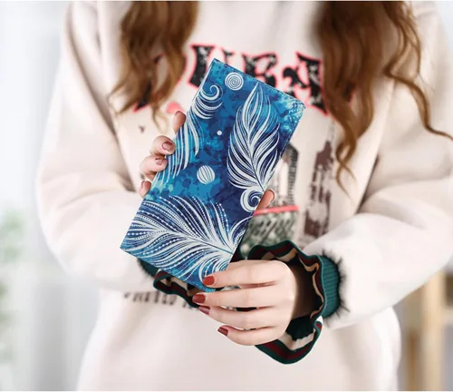 Vista 184 de HUA ANGEL Billetera ultra delgada para mujer, con bloqueo RFID, tarjetero de crédito, plegable, largo, hebilla magnética, billete para mujer, Owl