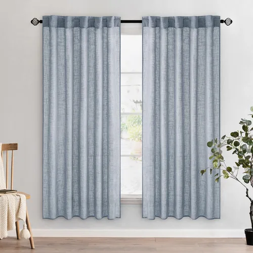 Vista 82 de MIULEE - Cortinas semitraslúcidas suaves y gruesas con textura de lino para cocina y ventana de baño, con trabilla trasera y bolsillo para Blanco