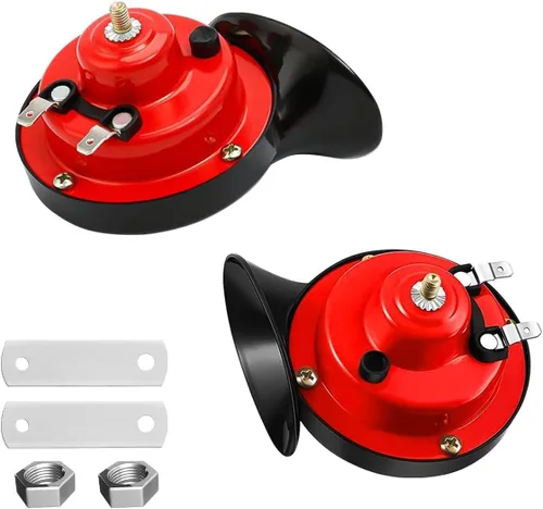 Vista 9 de 2 piezas de bocinas de tren súper fuertes de 300DB, juego de repuesto de bocinas de aire impermeables de 12V, bocina doble de aire eléctrico de Negro