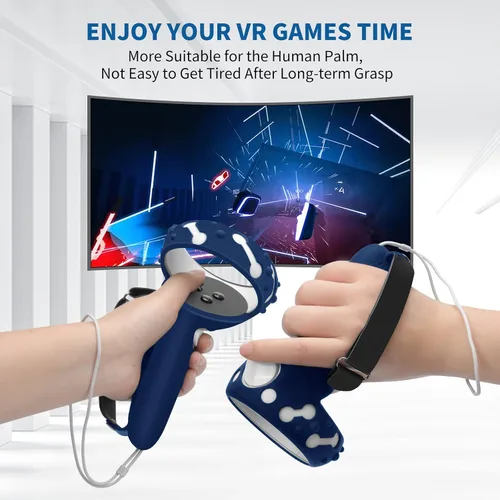 Vista 5 de Controller Grips Cover for MetaOculus Quest 2,Anti-Throw Strap with Battery Opening,Extended Controller Grips Covers Suitable for Large Hands(Blue)