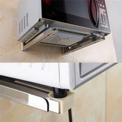 Vista 2 de Hovico Soporte Universal de Acero Inoxidable para Microondas, Marco de Soporte Acero Plegable, Estante Extensible, Soporte de Pared para Horno