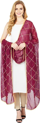 Vista 9 de Chandrakala Dupatta de gasa para mujer, chal bufanda envolvente Chunni (D238-P)