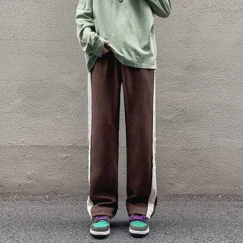 Vista 2 de Skateboard Frog Pantalones de chándal para hombre Patchwork Open Wide Bottom Suede Casual Pantalones de pierna recta