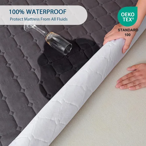 Vista 2 de Protector de colchón impermeable sin ruido, funda de colchón de cama tamaño King con bolsillo profundo de 6 a 18 pulgadas de profundidad, suave