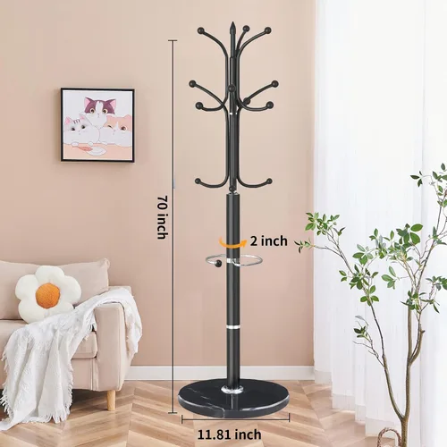 Vista 4 de ZOZOE Perchero de Metal con Soporte, Perchero Moderno Independiente con Base de Mármol Natural, Percheros Resistentes con 12 Ganchos y Negro