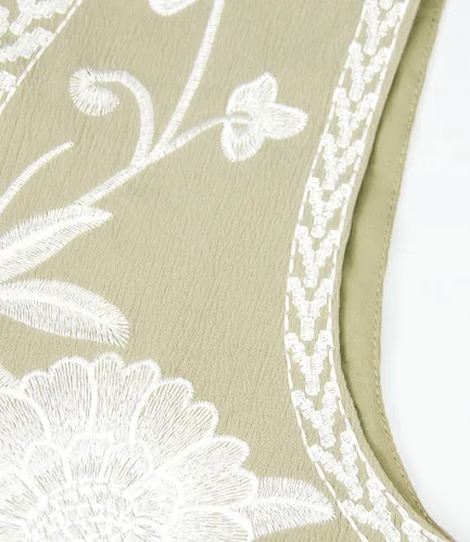 Vista 3 de Modegal Chaleco de lino floral para mujer, Y2K, sin mangas, ligero, bordado