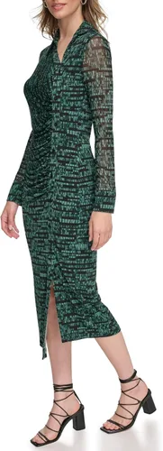 Vista 3 de Calvin Klein Vestido de punto de malla fruncida con estampado para mujer