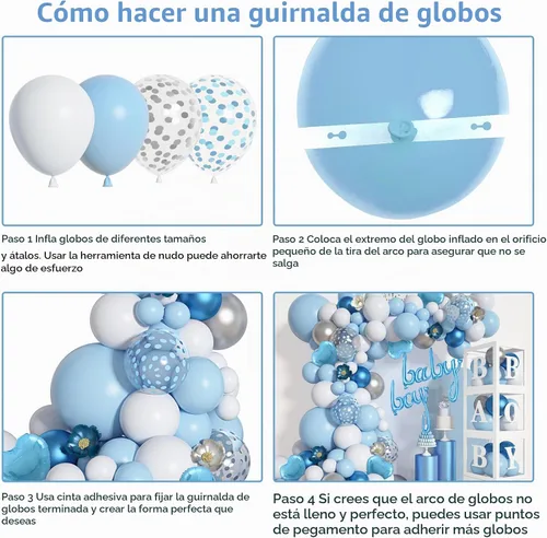 Vista 3 de Amandir 137 globos de color azul bebé, decoraciones para baby shower para niño