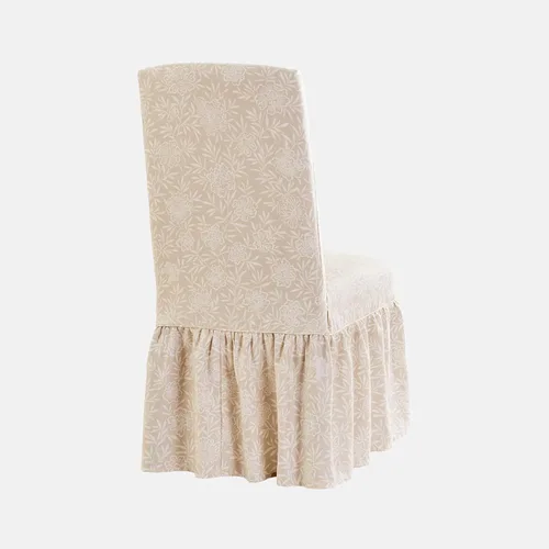 Vista 6 de SureFit Essential - Funda larga para silla de comedor con volantes de sarga con diseño estampado de algodón, falda larga con volantes y pliegues