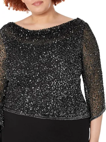 Vista 3 de J Kara Vestido largo con cuentas para mujer en talla grande con cuello vuelto