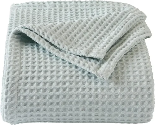 Vista 10 de Manta de cama 100% algodón con tejido waffle Suave, transpirable y ligera para todas las estaciones Perfecta para superponer Colección Brielle