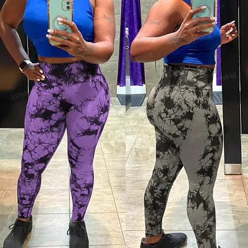 Vista 5 de Leggings sin costuras de teñido anudado para mujer, pantalones de yoga de cintura alta, mallas de compresión para levantamiento de glúteos