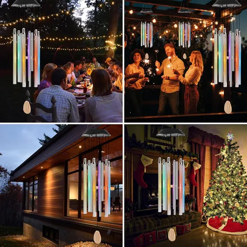 Vista 8 de Bursvik Campanas de viento solares para exteriores, 6 tubos LED con 4 tubos de aluminio, campanas de viento con cambio automático de color, regalos