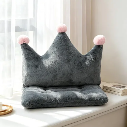 Vista 8 de Almohada de felpa en forma de corona, 20 x 15 pulgadas, gris, relleno de algodón PP, cojín decorativo para sofá cama, perfecto para el hogar