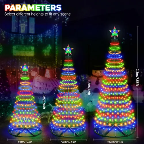 Vista 7 de Árbol de Cono de Navidad Preiluminado Inteligente de 30+ Modos con Luces - 7.5 pies 411 LED Control por App Espectáculo de Luces que Cambian