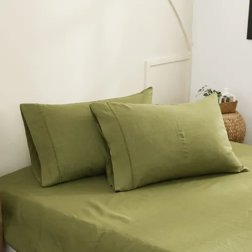 Vista 9 de Simple&Opulence Juego de 2 fundas de almohada 100% lino tamaño Queen, fundas de almohada clásicas azules con cierre superpuesto, protectores