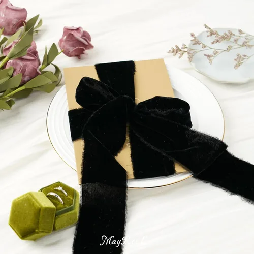 Vista 7 de MAYREEL Cinta de terciopelo negro de 2 pulgadas, cinta desgarrada a mano, borde deshilachado de seda para ramos de novia, invitaciones, libros