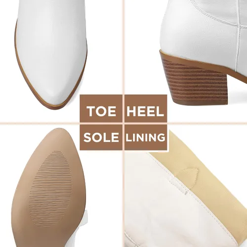 Vista 4 de STALOV Botas vaqueras bordadas para mujer, botas vaqueras de moda con punta occidental de tacón grueso, botas vaqueras altas hasta la rodilla