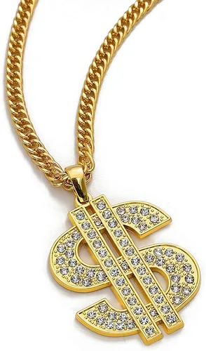 Vista 3 de Gold Chain with Dollar Sign Big Money Necklaces for Men Women,Stainless Steel Iced Out Rhinestone Jewelry,Fashion Pendants with 28 Inches Chain