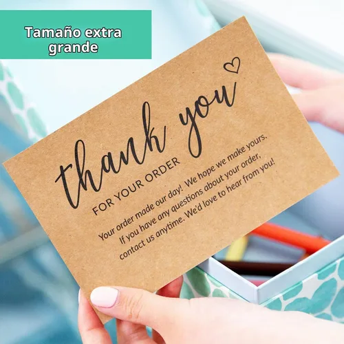 Vista 2 de 50 tarjetas de agradecimiento grandes de 4 x 6 in – Tarjetas postales Kraft a granel de compra para apoyar las compras de clientes de pequeñas Papel