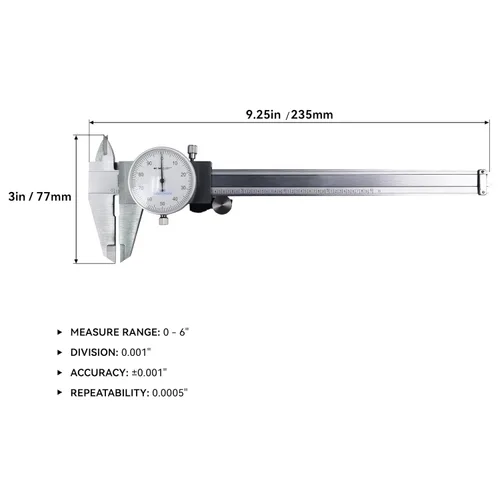Vista 3 de HFS (R) 0-6" Acero al carbono 4 vías Imperial Dial Calibre .001" a prueba de golpes