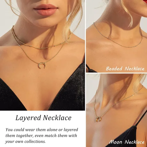 Vista 3 de Bestelly Layered Necklace for Women- 14k Gold Plated Dainty Disc Choker Necklace Coin Disc Pendant Necklace for Women