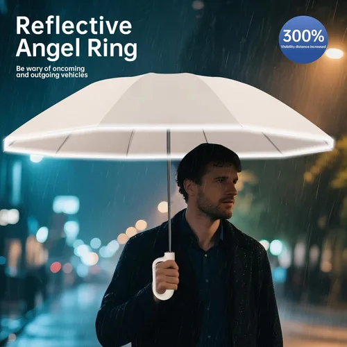 Vista 3 de Paraguas inteligente, reforzado a prueba de viento, duradero, protector solar, protección UV UPF50+, con anillo reflectante de ángel, negocios
