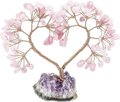 Vista 11 de SUNYIK Árbol de cristal curativo hecho a mano con base de amatista natural, árbol de dinero Fengshui de corazón de amor para decoración de oficina