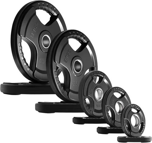 Vista 16 de RitFit Olympic Rubber Grip Weight Plates, 2-Inch Barbell Set Solid Iron Core, Rubber Coated, 2-Inch Olympic Bar Compatible, 3-Hole Grip, 2.5LB to