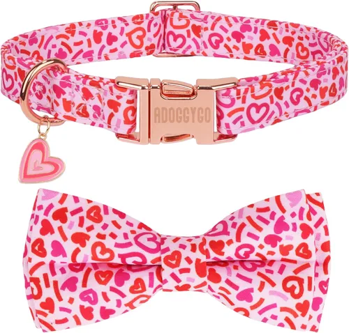Vista 6 de ADOGGYGO Collar de perro floral con lazo, hebilla de metal, collar ajustable con lazo floral de rosa roja para perros extra pequeños (XS)