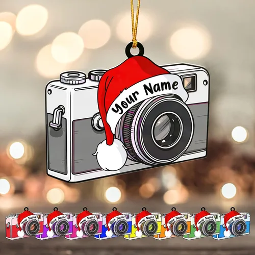 Vista 14 de Adorno personalizado para cámara, adornos de cámara personalizados para árbol de Navidad, cámara de película, adorno de Navidad, adorno