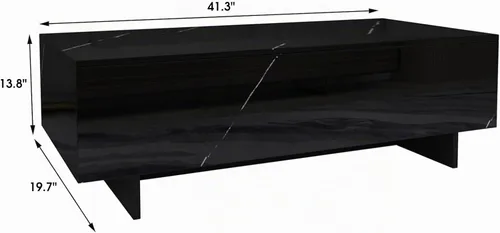 Vista 2 de COSVALVE Mesas de Centro Rectangulares de Mármol para Sala de Estar, Mesa Auxiliar Moderna Negra, Mesa de Centro Contemporánea de Alto Brillo Negro