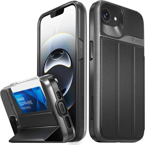 Vista 21 de VENA vCommute - Funda tipo cartera para iPhone 15, [protección contra caídas de grado militar] Funda de cuero con ranura para tarjetas con soporte