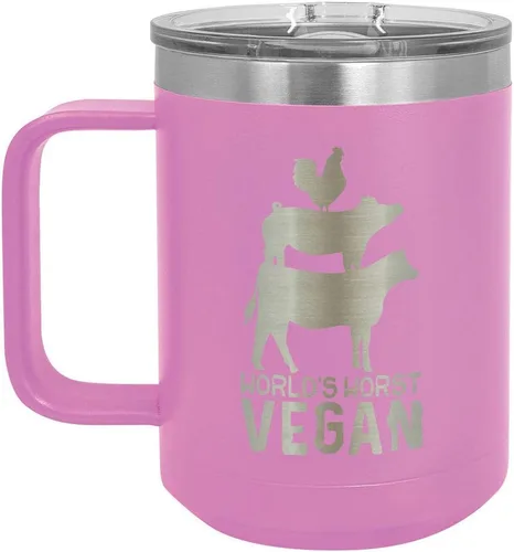 Vista 5 de Worlds Worst - Taza de café vegana negra de 15 onzas con tapa superior deslizante, taza de café de viaje aislada Idea de regalo para barbacoa