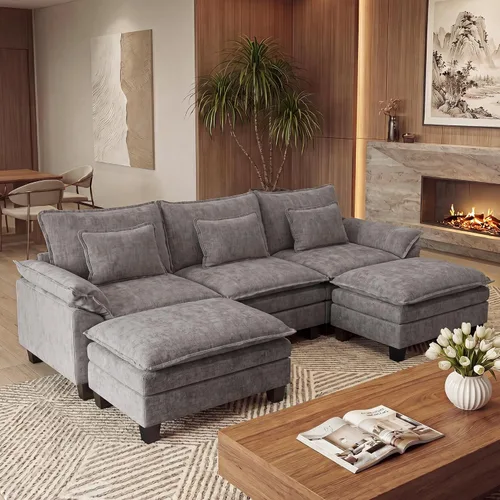 Vista 27 de URRED - Sofá seccional modular Cloud, sofá moderno en forma de L de 87" con profundidad de asiento con otomana y almohadas, ultra cómodo sofá