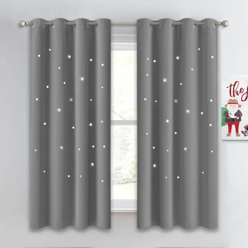 Vista 56 de NICETOWN - Cortinas de oscurecimiento de habitación con estrellas en rosa bebé, de 45 pulgadas de largo para dormitorio de niñas, cortinas