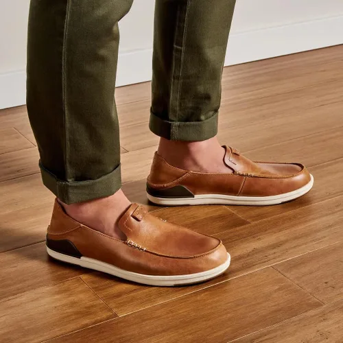 Vista 4 de OLUKAI Kakaha - Zapatos de cuero sin cordones para hombre, cuero de primera calidad, versatilidad formal e informal, comodidad y ajuste diario