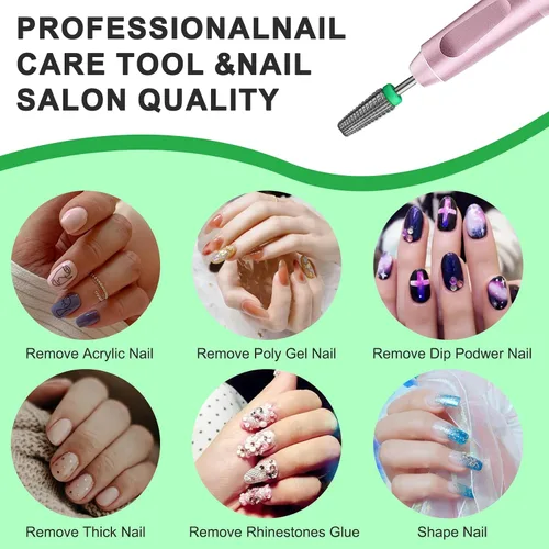 Vista 7 de Brocas de uñas 5 en 1, brocas profesionales de carburo de tungsteno de 3/32 pulgadas, adecuadas para manicura, pedicura, cutícula, esmalte de gel