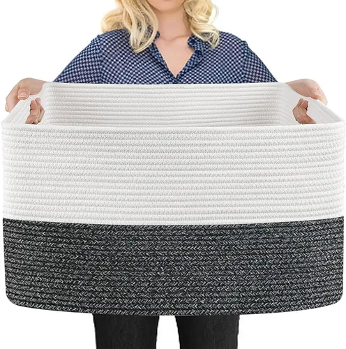 Vista 9 de MEGASKET Cestas de almacenamiento extra grandes, cestas negras de 22 x 17 x 12 pulgadas para organizar, cesta tejida rectangular para mantas