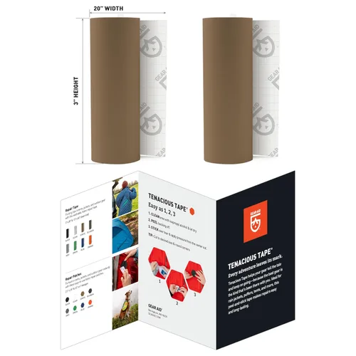 Vista 2 de GEAR AID - Cinta adhesiva resistente Tenacious de 3 x 20 pulgadas para reparación de tela y vinilo, repara rápidamente agujeros y desgarros en Coyote