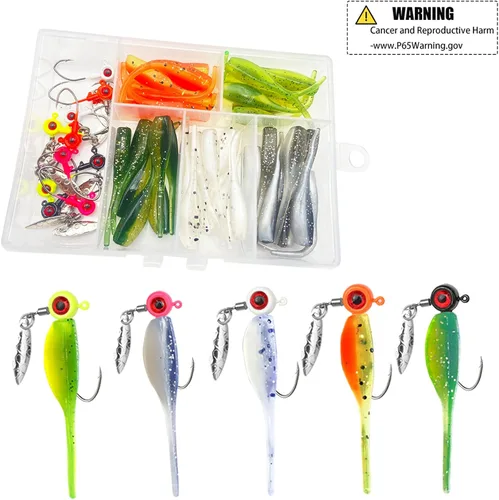 Vista 3 de 50 piezas de conjunto de señuelos para crappie - 2 pulgadas de cebo, cabezas de jig y anzuelos para pesca versátil