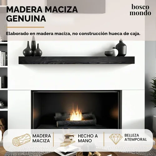Vista 3 de BoscoMondo Estante de Repisa de Chimenea de Madera Maciza, Repisa Flotante para Sala de Estar, Repisa de Chimenea de Madera Rústica Estilo Granja