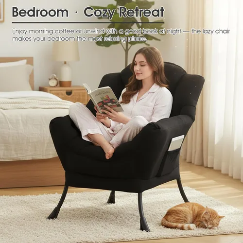 Vista 5 de Silla perezosa, cómoda silla de lectura para dormitorio Melocotón Negro-individual