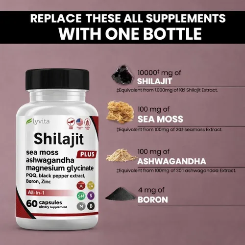 Vista 4 de Shil*JIT Ashwaganda Magnesium Sea Moss Boro Zinc Plus Vegano sin gluten sin OMG Multimineral orgánico puro para hombres y mujeres 120 cápsulas