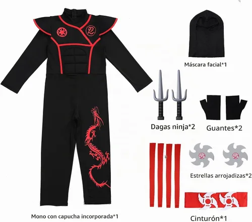 Vista 4 de Disfraz de ninja para Halloween, disfraz muscular para niños con accesorios de espuma para niños