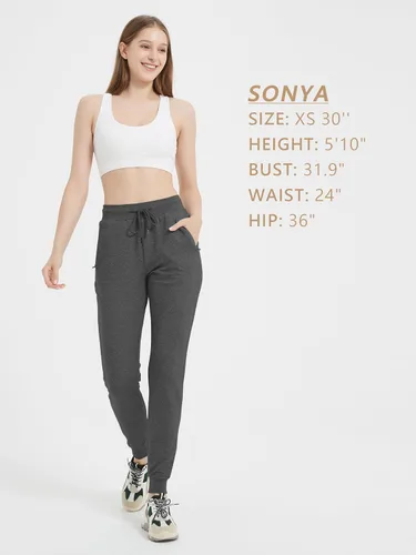 Vista 9 de SEVEGO Pantalones deportivos de algodón ligero con bolsillos con cremallera para mujer, 30323436