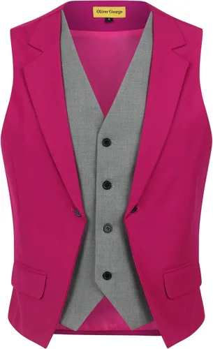 Vista 12 de Oliver George Chaleco formal de esmoquin en capas para hombre, chaleco de traje de negocios