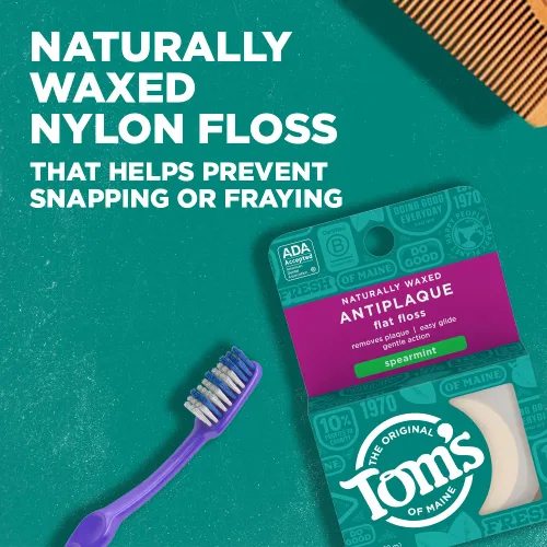 Vista 2 de Tom's of Maine Hilo dental plano antiplaca naturalmente encerado, menta verde, 32 yardas